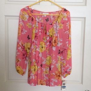 Charter Club multi color Pink floral blouse size P/XL NWT